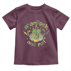 Funny St Patricks Day Toddler T Shirt Shamrock 'N Roll Irish Music Rocking Skeleton Hand with Guitar TS02 Maroon Print Your Wear