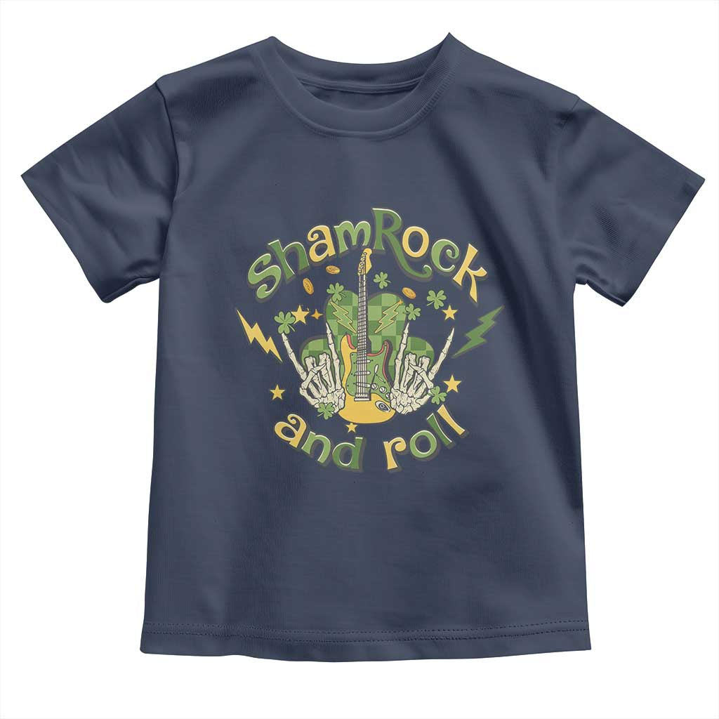 Funny St Patricks Day Toddler T Shirt Shamrock 'N Roll Irish Music Rocking Skeleton Hand with Guitar TS02 Navy Print Your Wear