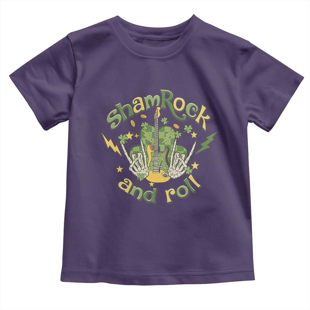 Funny St Patricks Day Toddler T Shirt Shamrock 'N Roll Irish Music Rocking Skeleton Hand with Guitar TS02 Purple Print Your Wear
