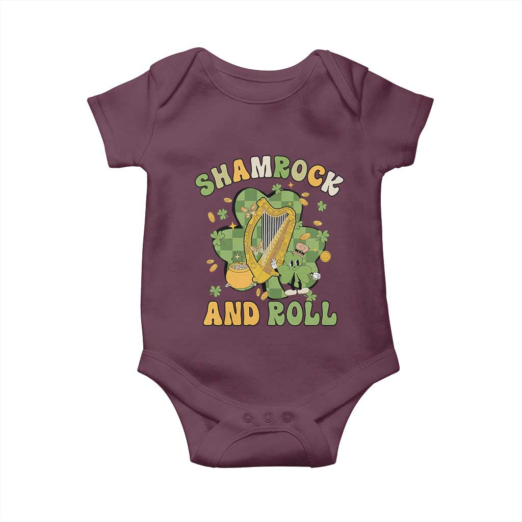 Funny St Patricks Day Baby Onesie Shamrock 'N Roll Irish Music Celtic Harp TS02 Maroon Print Your Wear