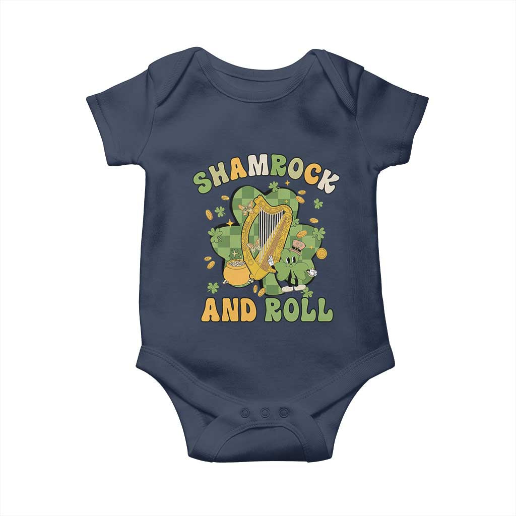 Funny St Patricks Day Baby Onesie Shamrock 'N Roll Irish Music Celtic Harp TS02 Navy Print Your Wear