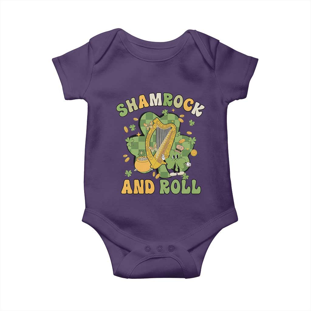 Funny St Patricks Day Baby Onesie Shamrock 'N Roll Irish Music Celtic Harp TS02 Purple Print Your Wear