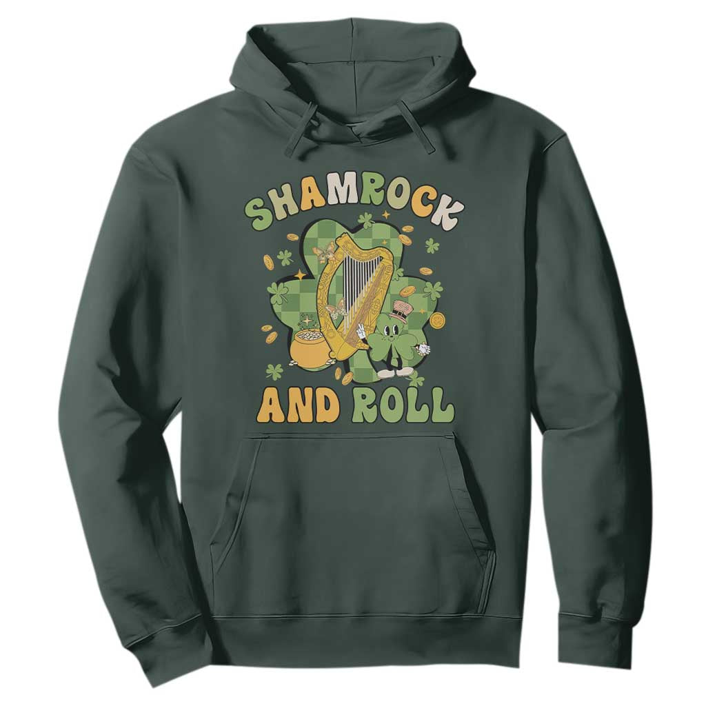 Funny St. Patricks Day Hoodie Shamrock 'N Roll Irish Music Celtic Harp TS02 Dark Forest Green Printyourwear