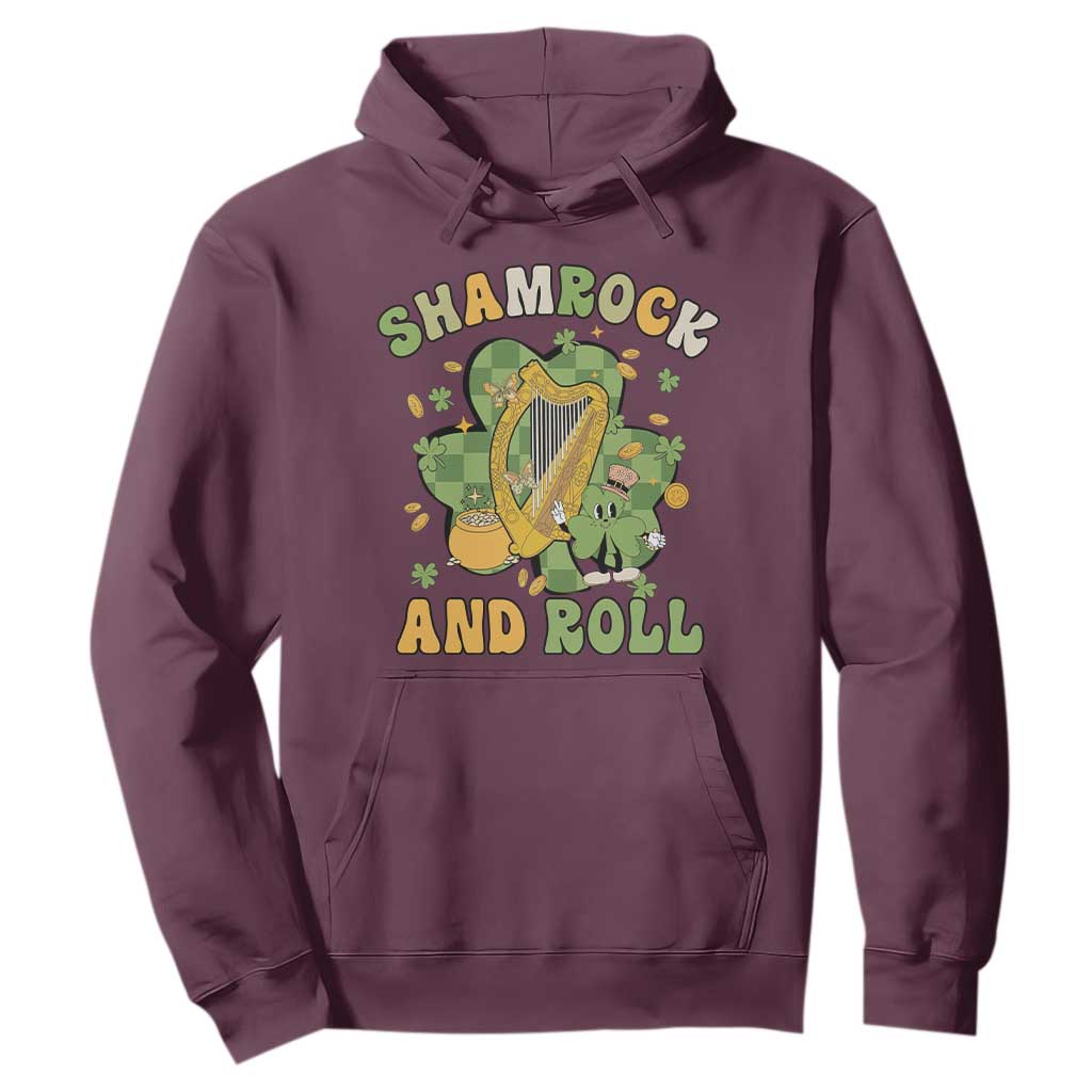 Funny St. Patricks Day Hoodie Shamrock 'N Roll Irish Music Celtic Harp TS02 Maroon Printyourwear