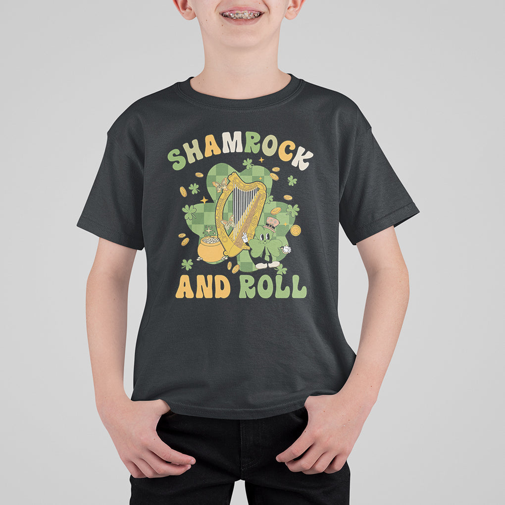 Funny St. Patricks Day T Shirt For Kid Shamrock 'N Roll Irish Music Celtic Harp TS02 Black Printyourwear