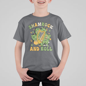 Funny St. Patricks Day T Shirt For Kid Shamrock 'N Roll Irish Music Celtic Harp TS02 Charcoal Printyourwear