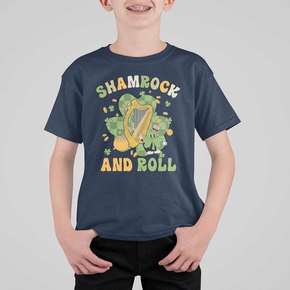 Funny St. Patricks Day T Shirt For Kid Shamrock 'N Roll Irish Music Celtic Harp TS02 Navy Printyourwear