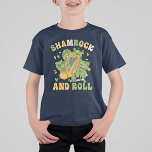 Funny St. Patricks Day T Shirt For Kid Shamrock 'N Roll Irish Music Celtic Harp TS02 Navy Printyourwear
