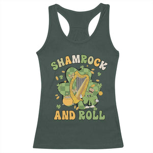 Funny St Patricks Day Racerback Tank Top Shamrock 'N Roll Irish Music Celtic Harp TS02 Dark Forest Green Print Your Wear