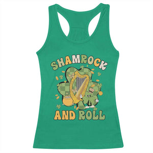 Funny St Patricks Day Racerback Tank Top Shamrock 'N Roll Irish Music Celtic Harp TS02 Irish Green Print Your Wear