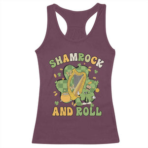 Funny St Patricks Day Racerback Tank Top Shamrock 'N Roll Irish Music Celtic Harp TS02 Maroon Print Your Wear
