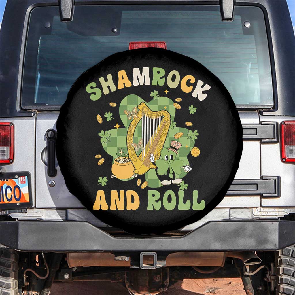 Funny St Patricks Day Spare Tire Cover Shamrock 'N Roll Irish Music Celtic Harp TS02 No hole Black Print Your Wear