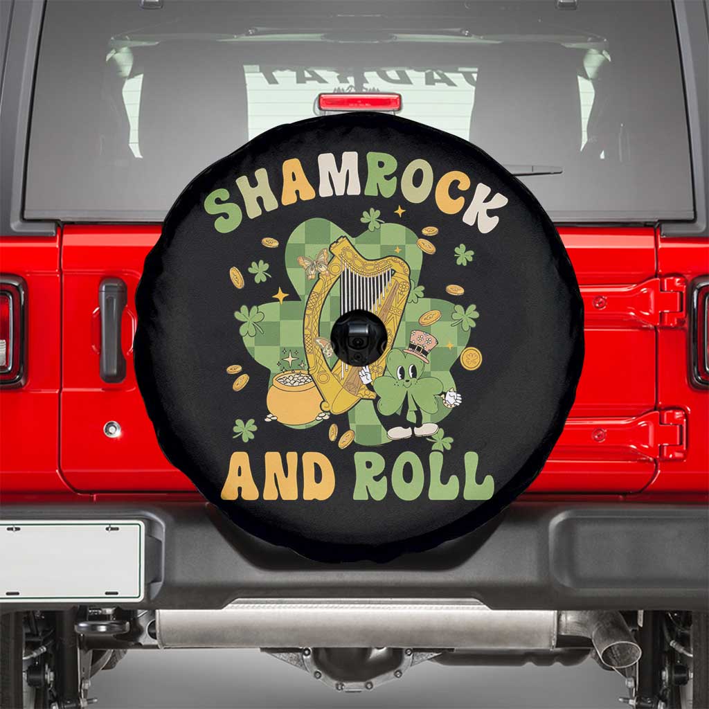 Funny St Patricks Day Spare Tire Cover Shamrock 'N Roll Irish Music Celtic Harp TS02 Black Print Your Wear