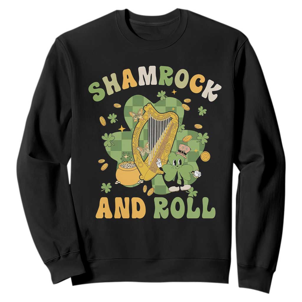 Funny St. Patricks Day Sweatshirt Shamrock 'N Roll Irish Music Celtic Harp TS02 Black Printyourwear