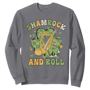 Funny St. Patricks Day Sweatshirt Shamrock 'N Roll Irish Music Celtic Harp TS02 Charcoal Printyourwear
