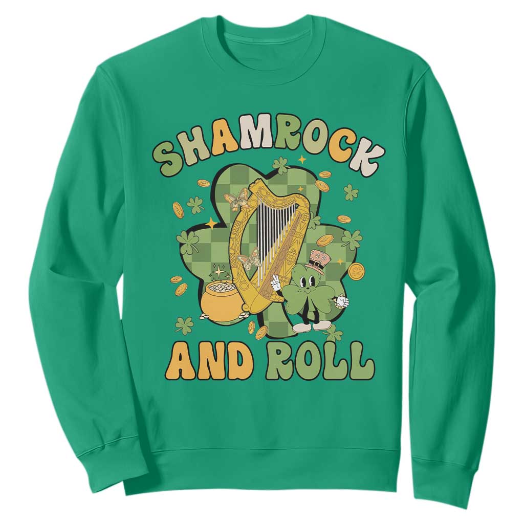 Funny St. Patricks Day Sweatshirt Shamrock 'N Roll Irish Music Celtic Harp TS02 Irish Green Printyourwear