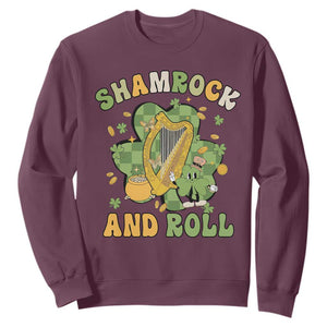 Funny St. Patricks Day Sweatshirt Shamrock 'N Roll Irish Music Celtic Harp TS02 Maroon Printyourwear
