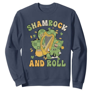 Funny St. Patricks Day Sweatshirt Shamrock 'N Roll Irish Music Celtic Harp TS02 Navy Printyourwear