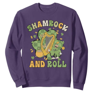 Funny St. Patricks Day Sweatshirt Shamrock 'N Roll Irish Music Celtic Harp TS02 Purple Printyourwear