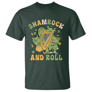 Funny St. Patricks Day T Shirt Shamrock 'N Roll Irish Music Celtic Harp TS02 Dark Forest Green Printyourwear