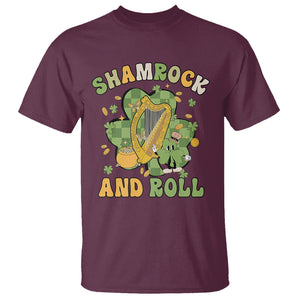 Funny St. Patricks Day T Shirt Shamrock 'N Roll Irish Music Celtic Harp TS02 Maroon Printyourwear