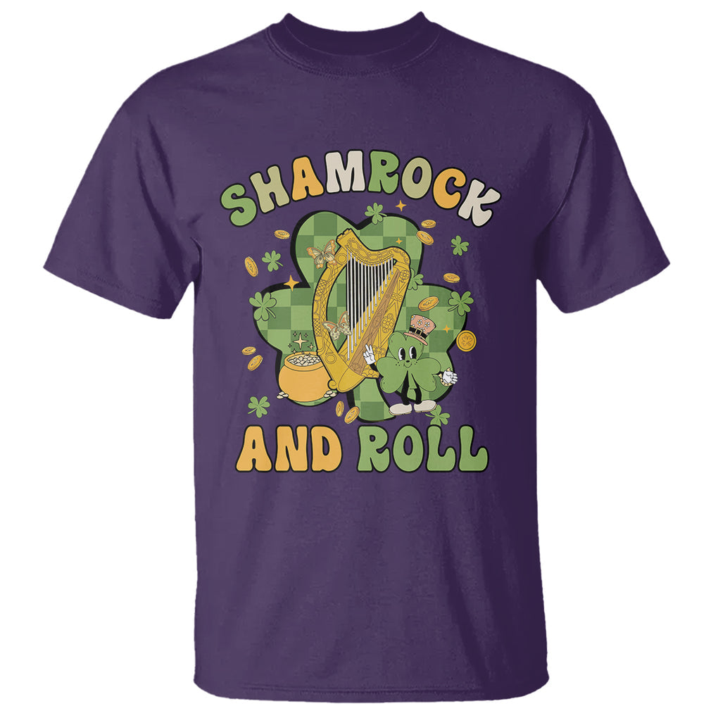 Funny St. Patricks Day T Shirt Shamrock 'N Roll Irish Music Celtic Harp TS02 Purple Printyourwear