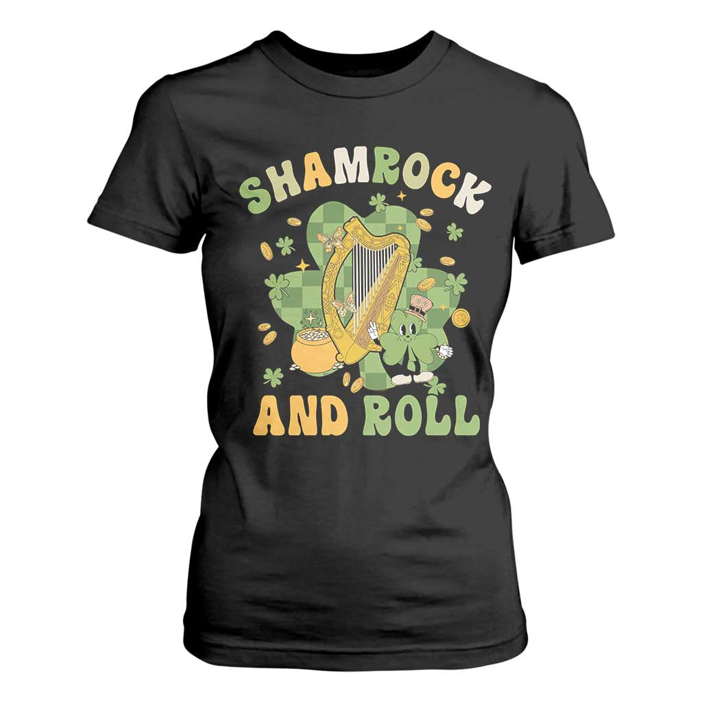Funny St Patricks Day T Shirt For Women Shamrock 'N Roll Irish Music Celtic Harp TS02 Black Print Your Wear