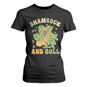 Funny St Patricks Day T Shirt For Women Shamrock 'N Roll Irish Music Celtic Harp TS02 Black Print Your Wear