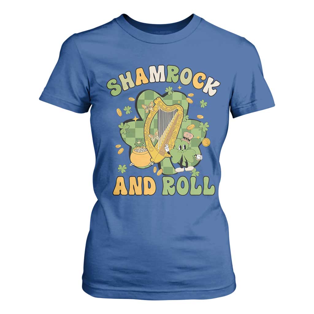 Funny St Patricks Day T Shirt For Women Shamrock 'N Roll Irish Music Celtic Harp TS02 Royal Blue Print Your Wear
