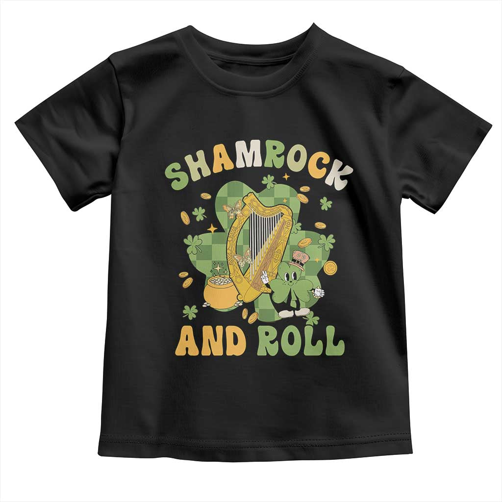 Funny St Patricks Day Toddler T Shirt Shamrock 'N Roll Irish Music Celtic Harp TS02 Black Print Your Wear