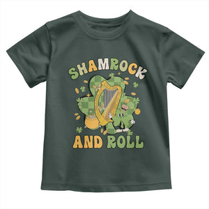 Funny St Patricks Day Toddler T Shirt Shamrock 'N Roll Irish Music Celtic Harp TS02 Dark Forest Green Print Your Wear