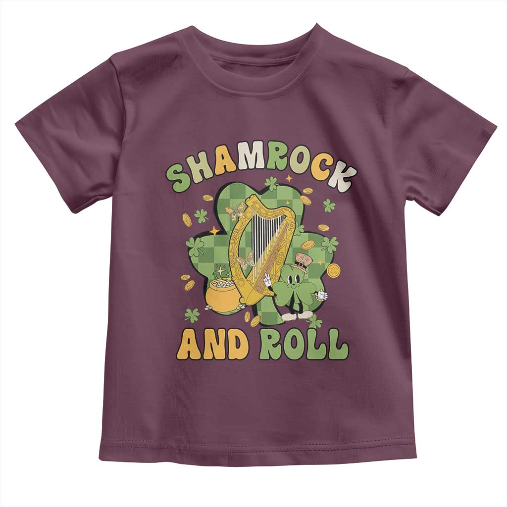 Funny St Patricks Day Toddler T Shirt Shamrock 'N Roll Irish Music Celtic Harp TS02 Maroon Print Your Wear
