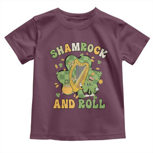 Funny St Patricks Day Toddler T Shirt Shamrock 'N Roll Irish Music Celtic Harp TS02 Maroon Print Your Wear