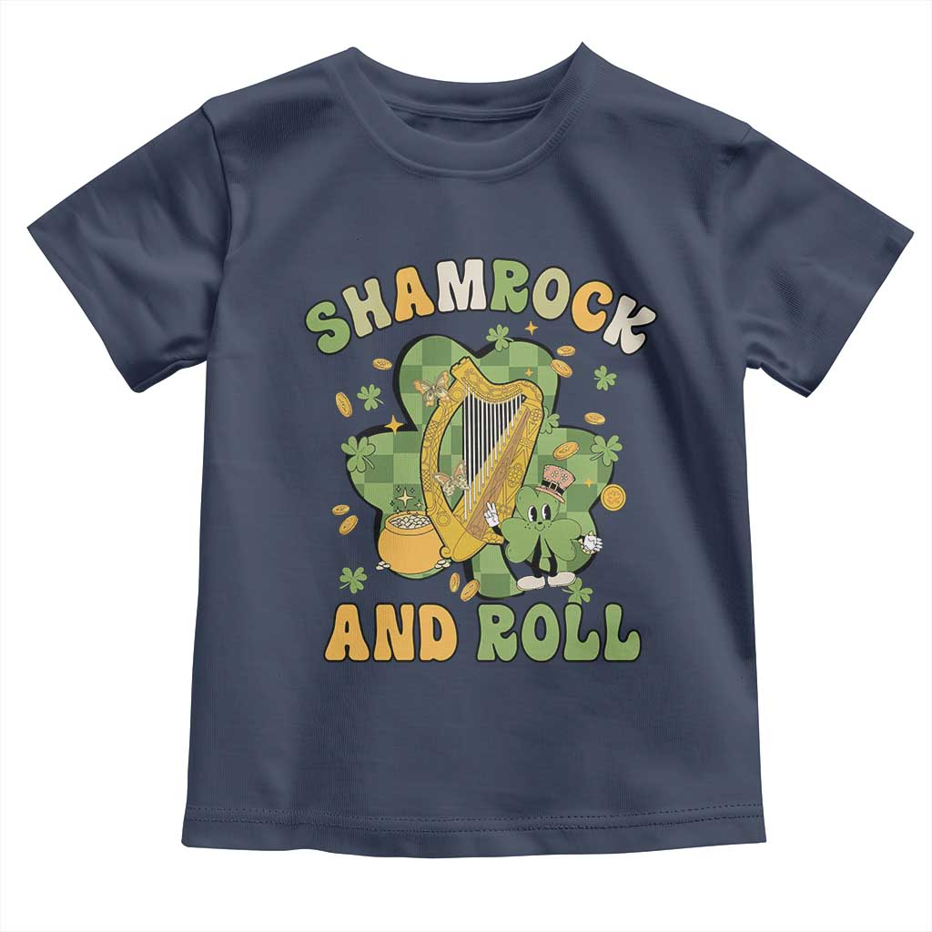 Funny St Patricks Day Toddler T Shirt Shamrock 'N Roll Irish Music Celtic Harp TS02 Navy Print Your Wear