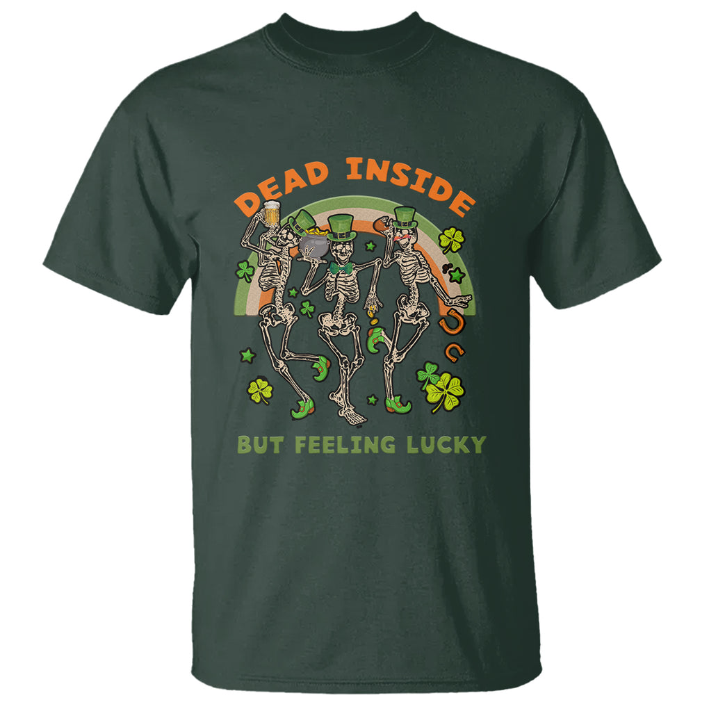 Irish Dancing Skeleton T Shirt Dead Inside But Feeling Lucky Drinking Beer St Patrick's Day TS02 Dark Forest Green Printyourwear