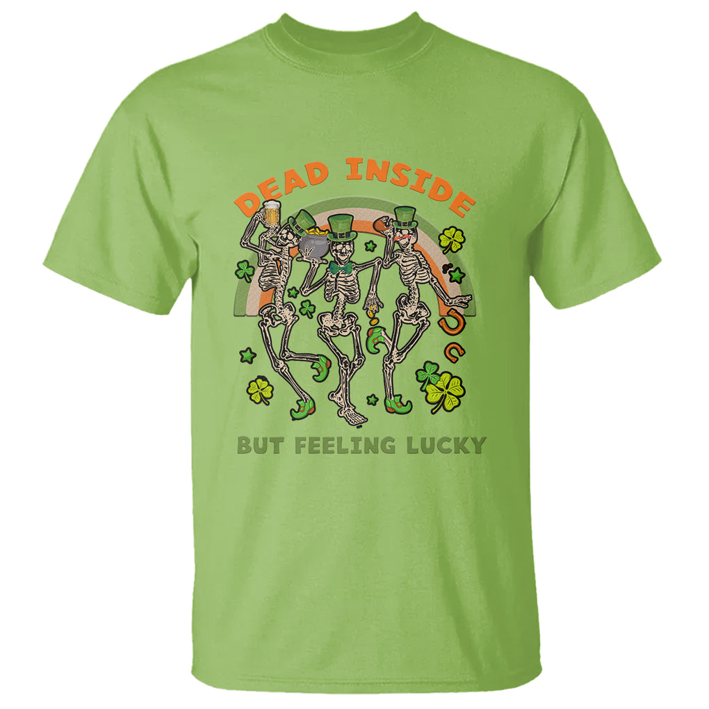 Irish Dancing Skeleton T Shirt Dead Inside But Feeling Lucky Drinking Beer St Patrick's Day TS02 Lime Printyourwear
