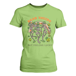 Irish Dancing Skeleton T Shirt For Women Dead Inside But Feeling Lucky Drinking Beer St Patrick's Day TS02 Lime Print Your Wear