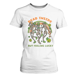Irish Dancing Skeleton T Shirt For Women Dead Inside But Feeling Lucky Drinking Beer St Patrick's Day TS02 White Print Your Wear