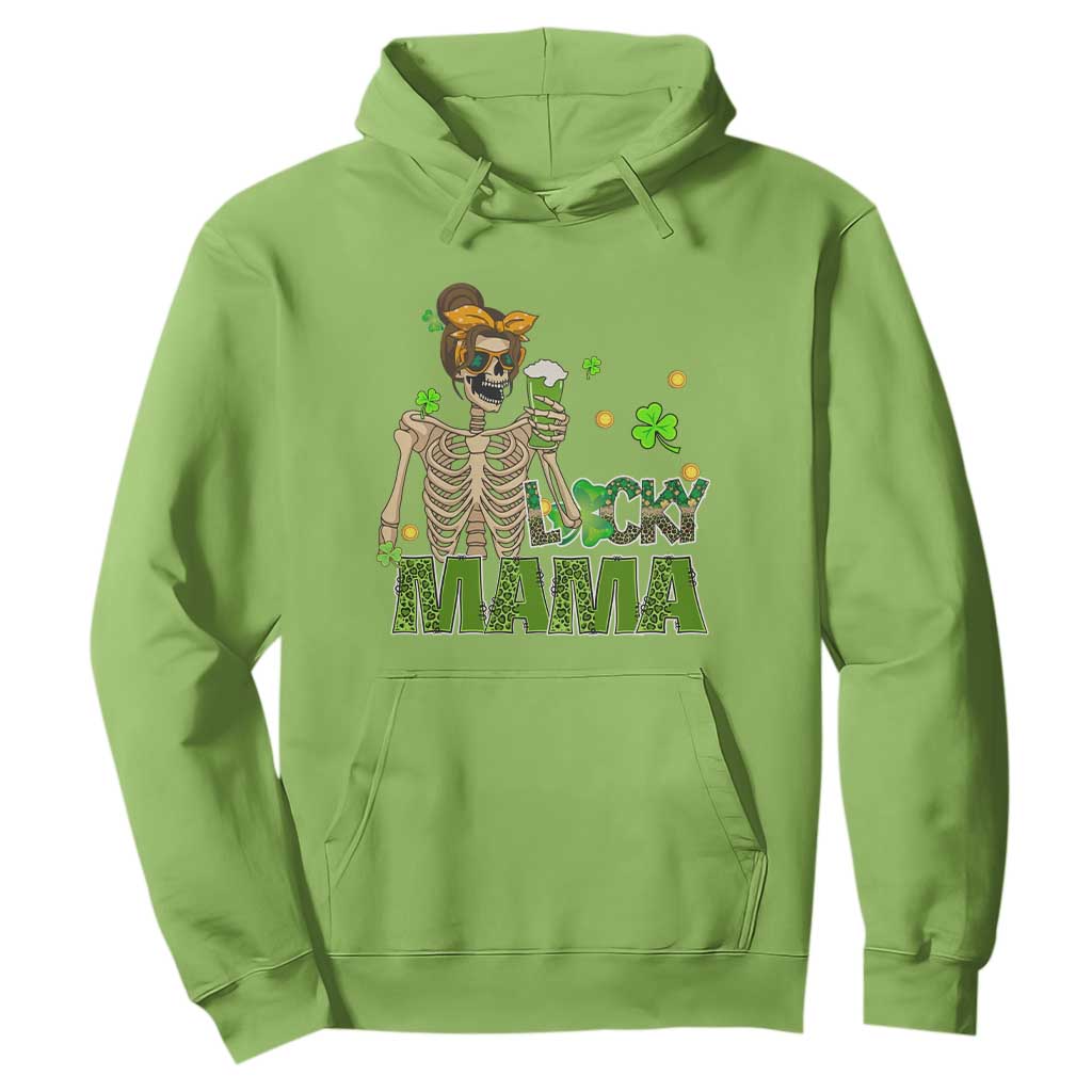 Irish Skeleton Mom Hoodie Lucky Mama Messy Bun Drinking Beer St Patrick's Day Mother's Day TS02 Lime Printyourwear
