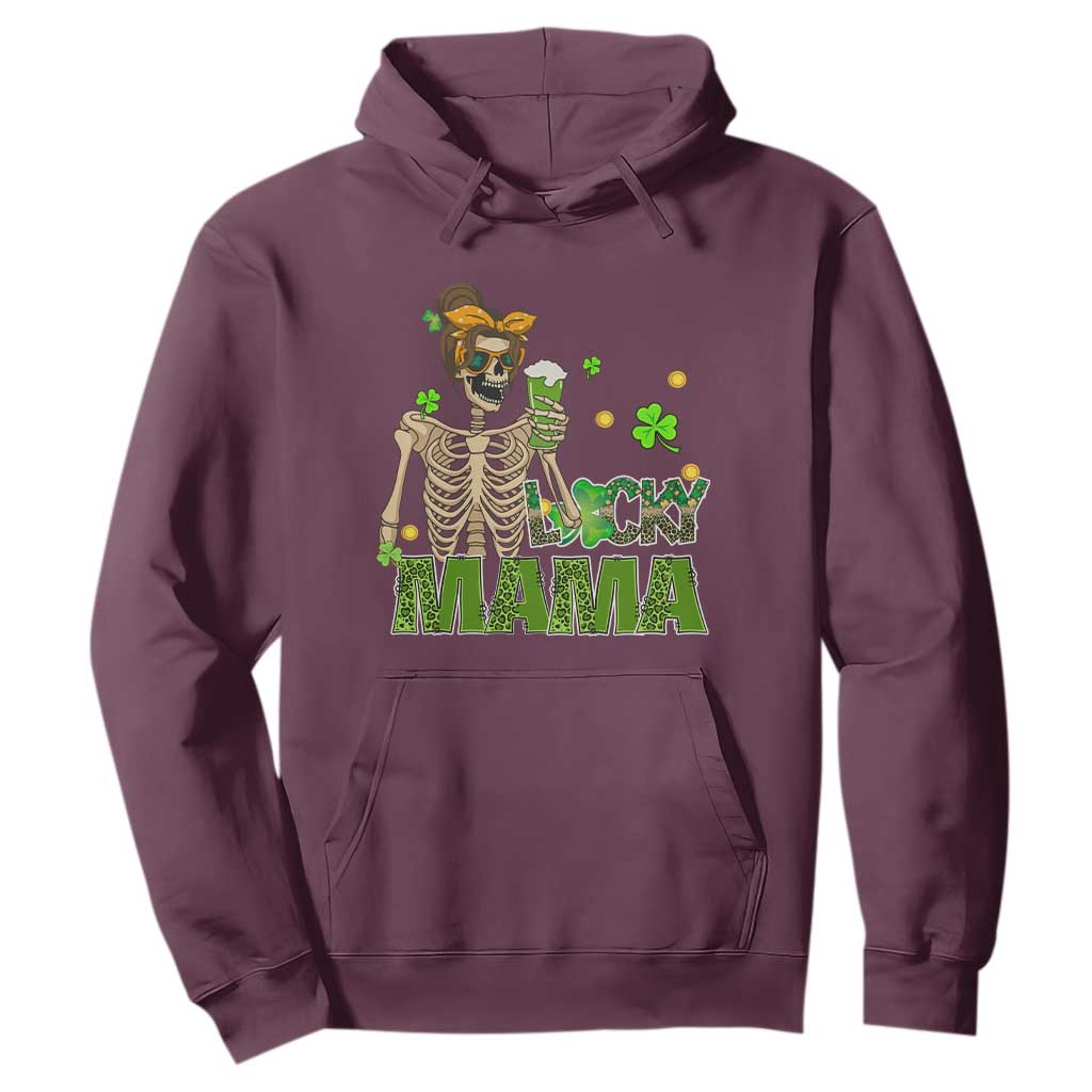 Irish Skeleton Mom Hoodie Lucky Mama Messy Bun Drinking Beer St Patrick's Day Mother's Day TS02 Maroon Printyourwear