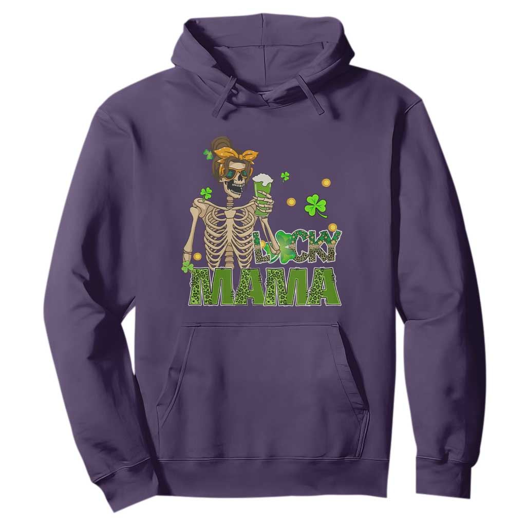 Irish Skeleton Mom Hoodie Lucky Mama Messy Bun Drinking Beer St Patrick's Day Mother's Day TS02 Purple Printyourwear