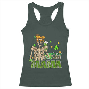 Irish Skeleton Mom Racerback Tank Top Lucky Mama Messy Bun Drinking Beer St Patrick's Day Mother's Day TS02 Dark Forest Green Print Your Wear