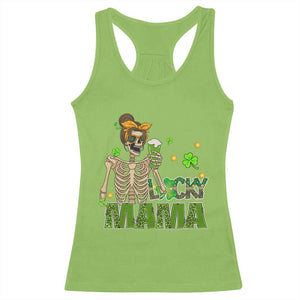 Irish Skeleton Mom Racerback Tank Top Lucky Mama Messy Bun Drinking Beer St Patrick's Day Mother's Day TS02 Lime Print Your Wear