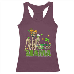 Irish Skeleton Mom Racerback Tank Top Lucky Mama Messy Bun Drinking Beer St Patrick's Day Mother's Day TS02 Maroon Print Your Wear