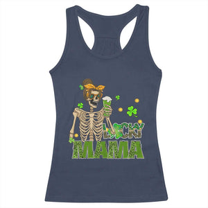 Irish Skeleton Mom Racerback Tank Top Lucky Mama Messy Bun Drinking Beer St Patrick's Day Mother's Day TS02 Navy Print Your Wear