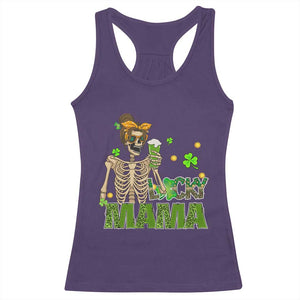 Irish Skeleton Mom Racerback Tank Top Lucky Mama Messy Bun Drinking Beer St Patrick's Day Mother's Day TS02 Purple Print Your Wear