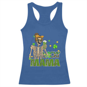 Irish Skeleton Mom Racerback Tank Top Lucky Mama Messy Bun Drinking Beer St Patrick's Day Mother's Day TS02 Royal Blue Print Your Wear