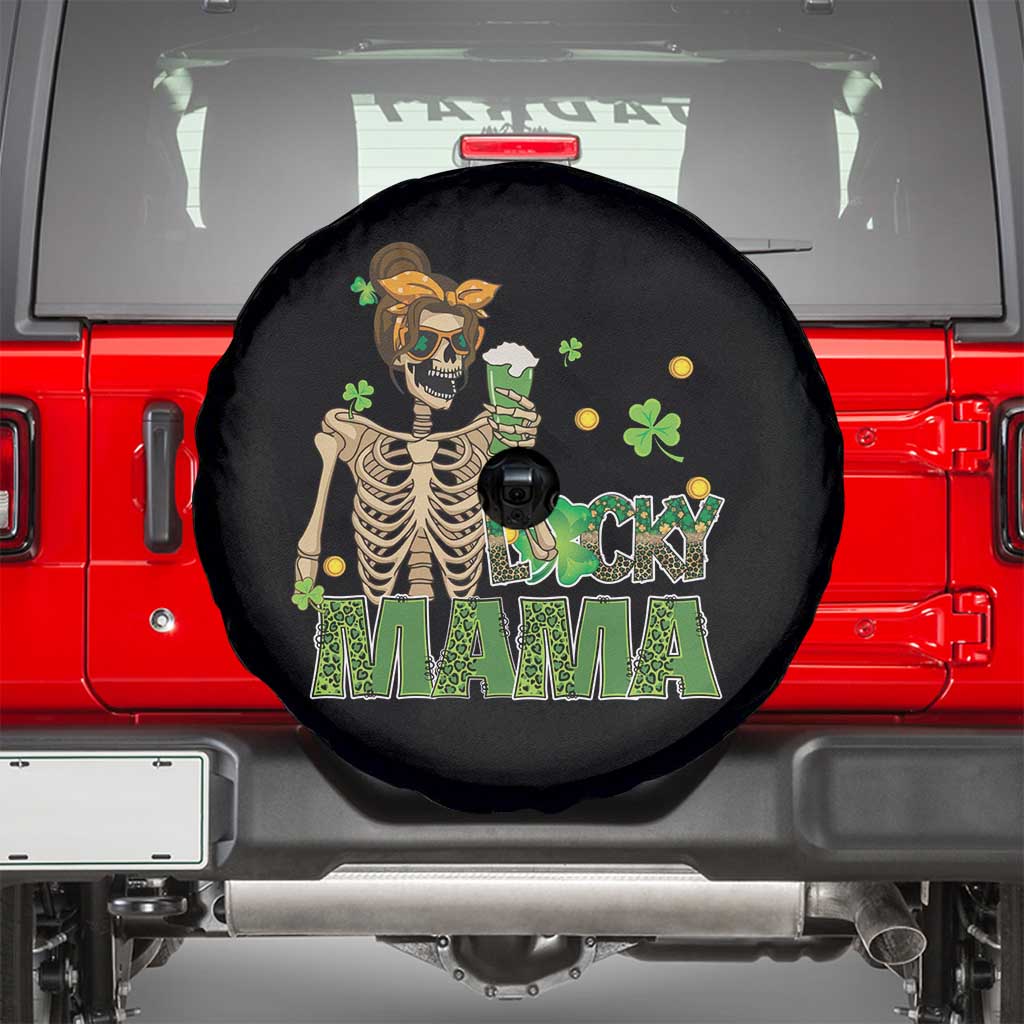 Irish Skeleton Mom Spare Tire Cover Lucky Mama Messy Bun Drinking Beer St Patrick's Day Mother's Day TS02 Black Print Your Wear