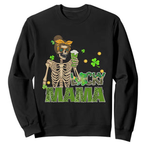 Irish Skeleton Mom Sweatshirt Lucky Mama Messy Bun Drinking Beer St Patrick's Day Mother's Day TS02 Black Printyourwear