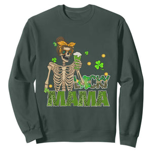 Irish Skeleton Mom Sweatshirt Lucky Mama Messy Bun Drinking Beer St Patrick's Day Mother's Day TS02 Dark Forest Green Printyourwear